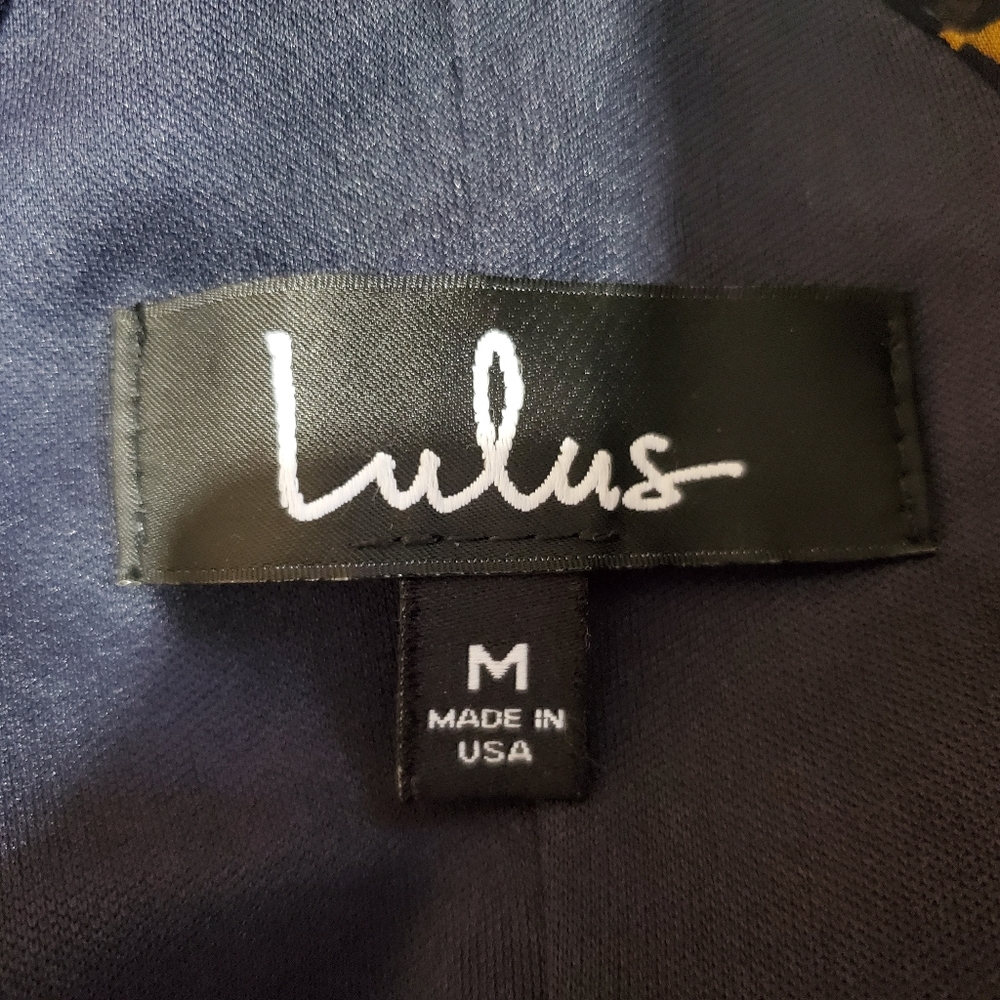 Lulus Breezy Night Navy Blue Tribal Print Strappy racerback Swing Mini Dress. M. - Picture 8 of 11